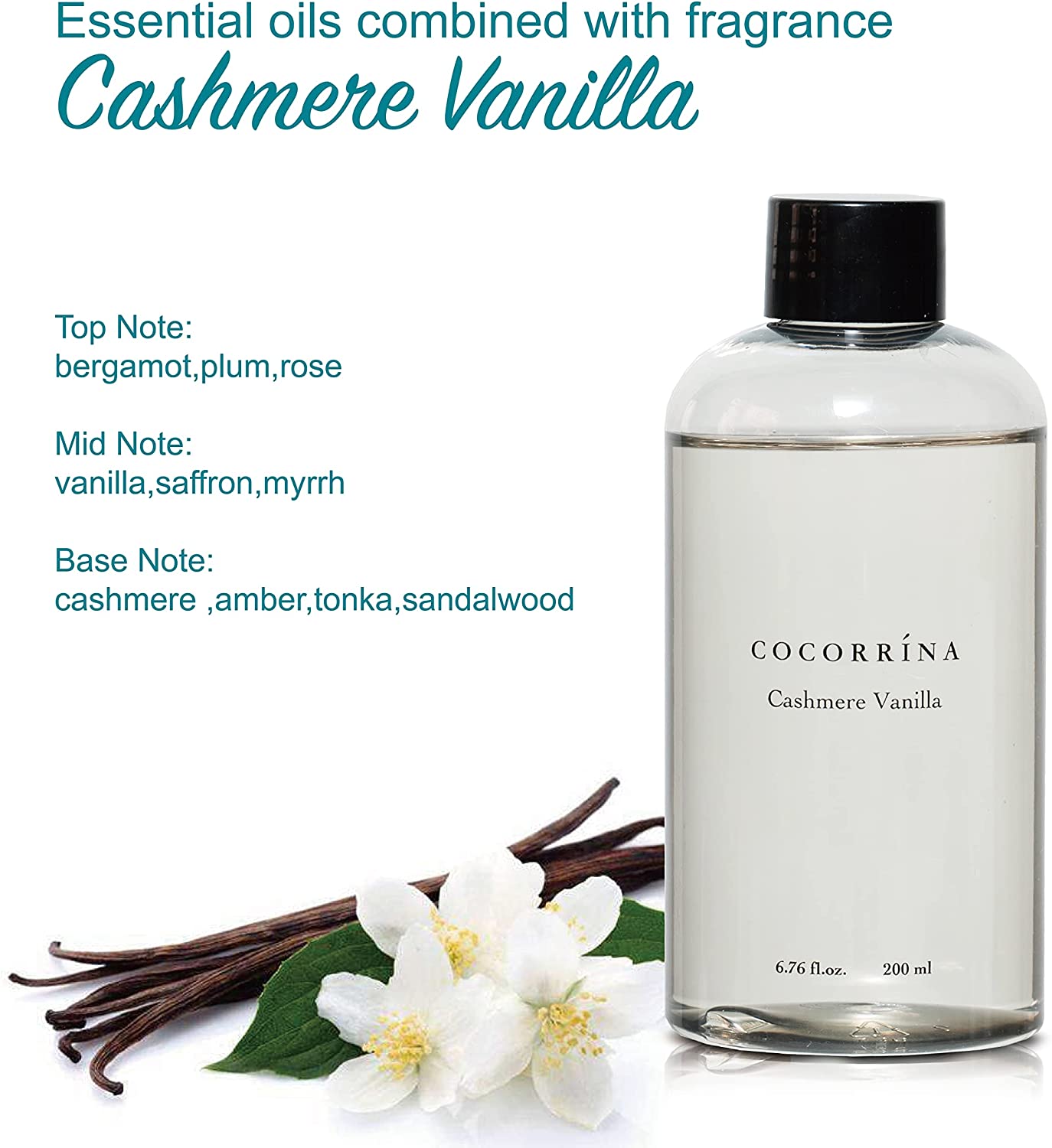 Cocorrína Cashmere Vanilla Scented Reed Diffuser Oil Refill with 6